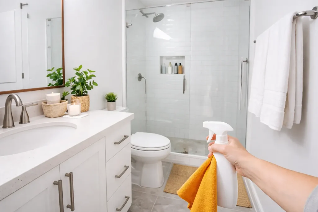 Routine ménage salle de bain : 7 astuces puissantes pour garder votre salle de bain propre toute la semaine (Guide 2026)